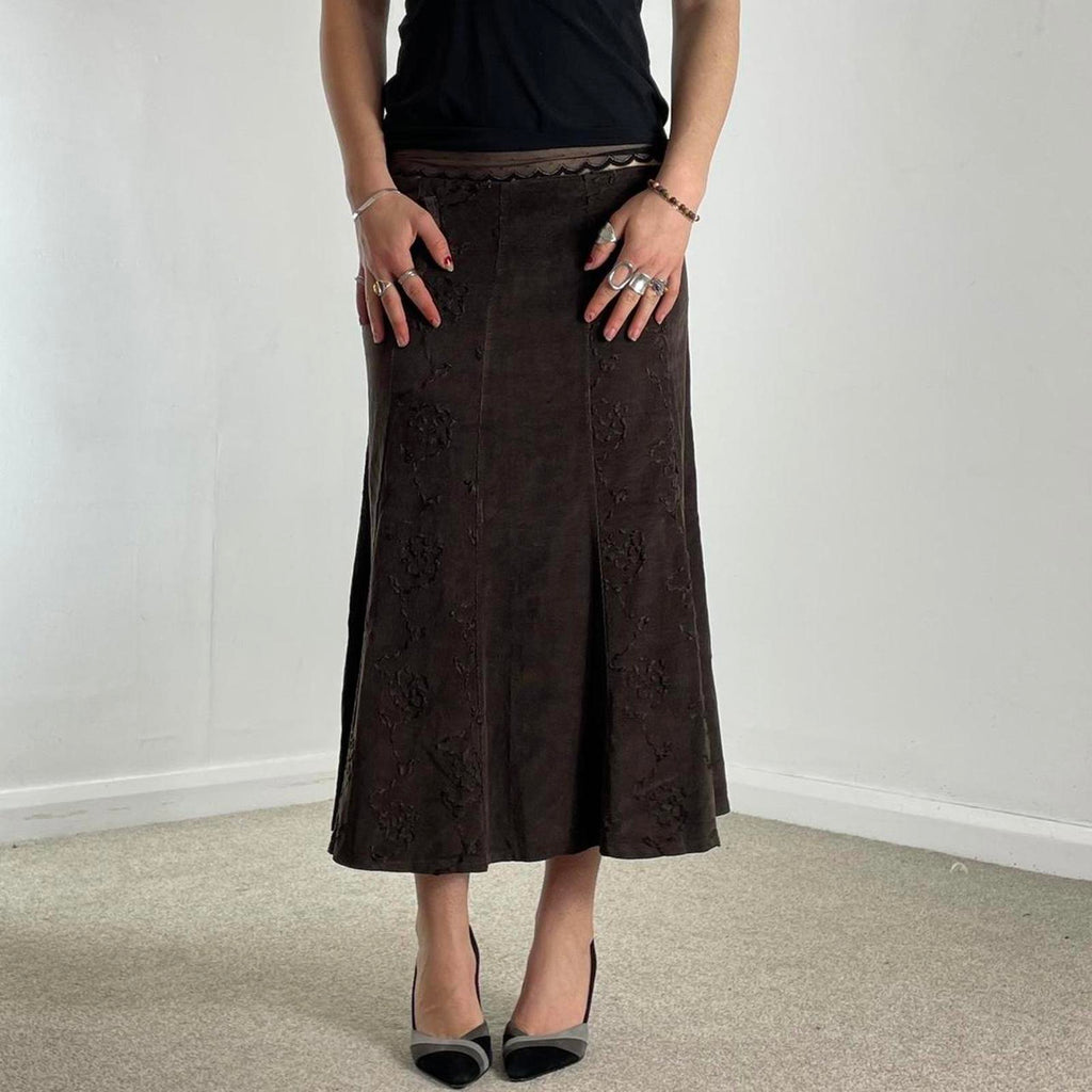 Corduroy deep brown suede maxi skirt