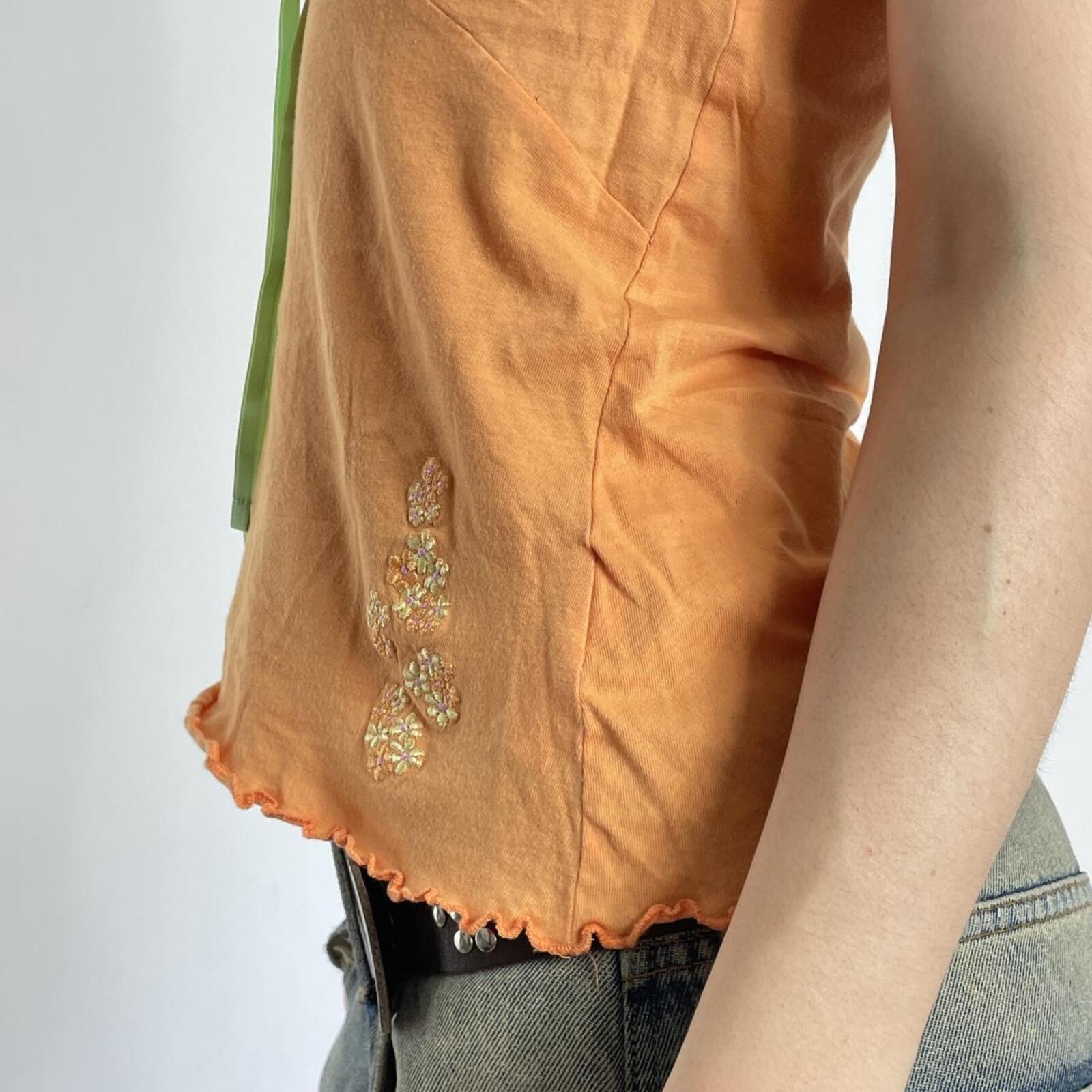 Orange and white cami lace top with embroidery and lace print