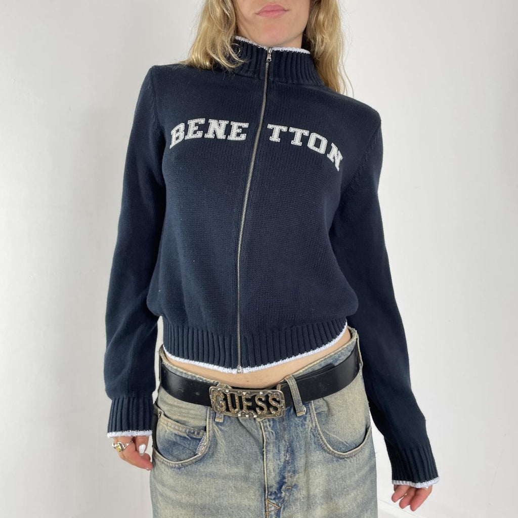 Navy knitted benetton zip up jumper