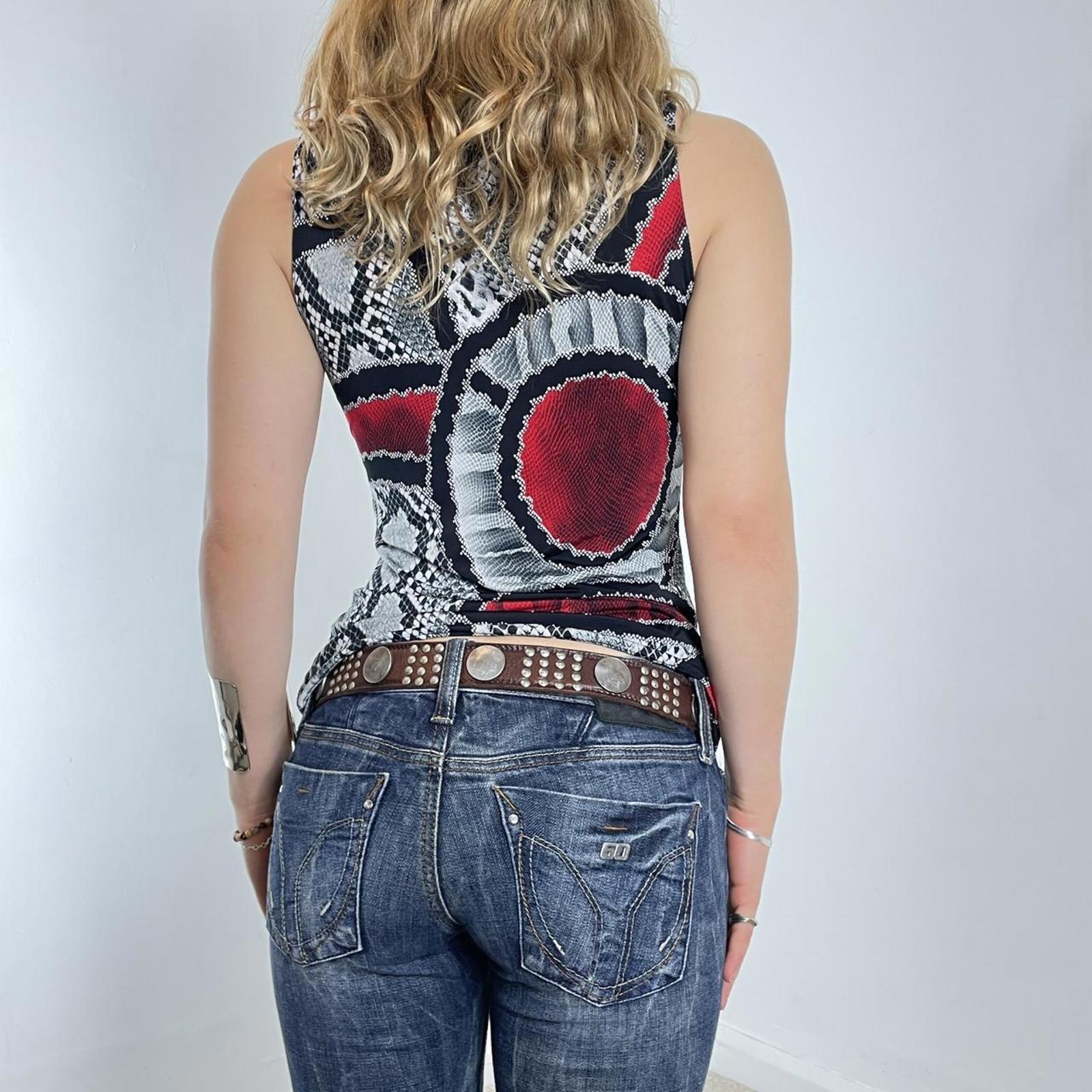 Vintage black and red snake print multi-layered halterneck top