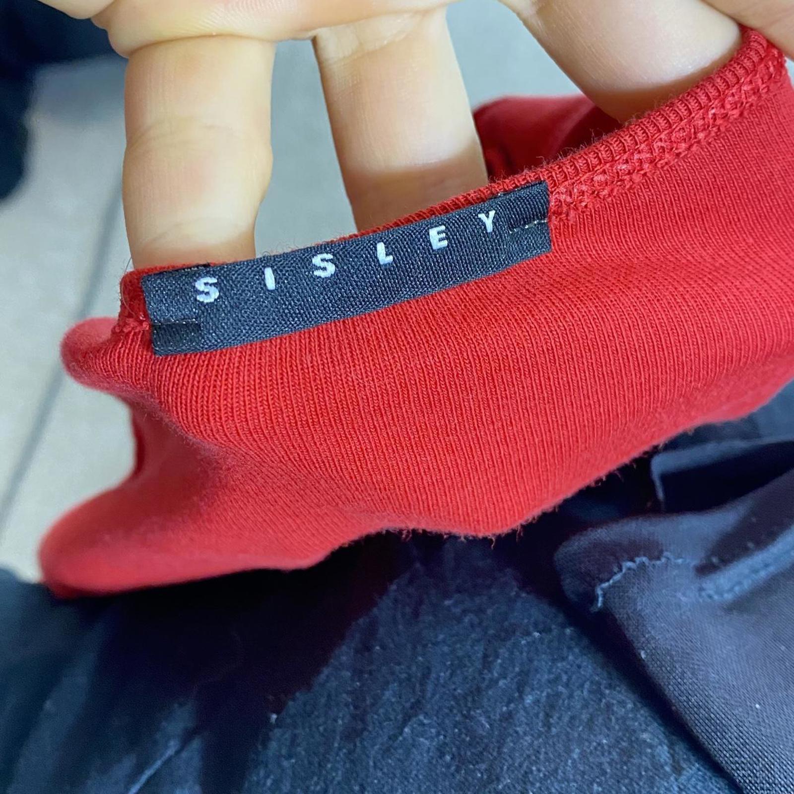 Y2K "sisley" red long sleeve glittery silver spell out low cut top