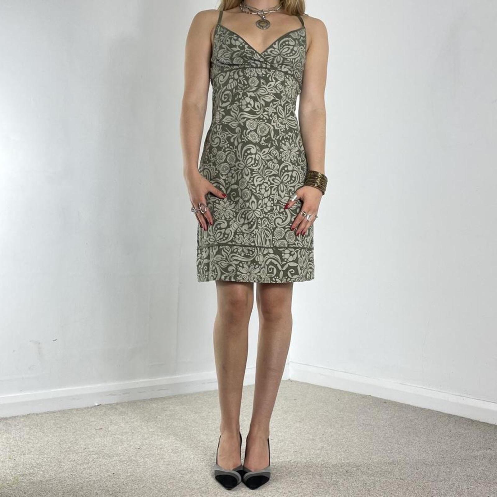 Floral green and white sage patterned mini summer dress