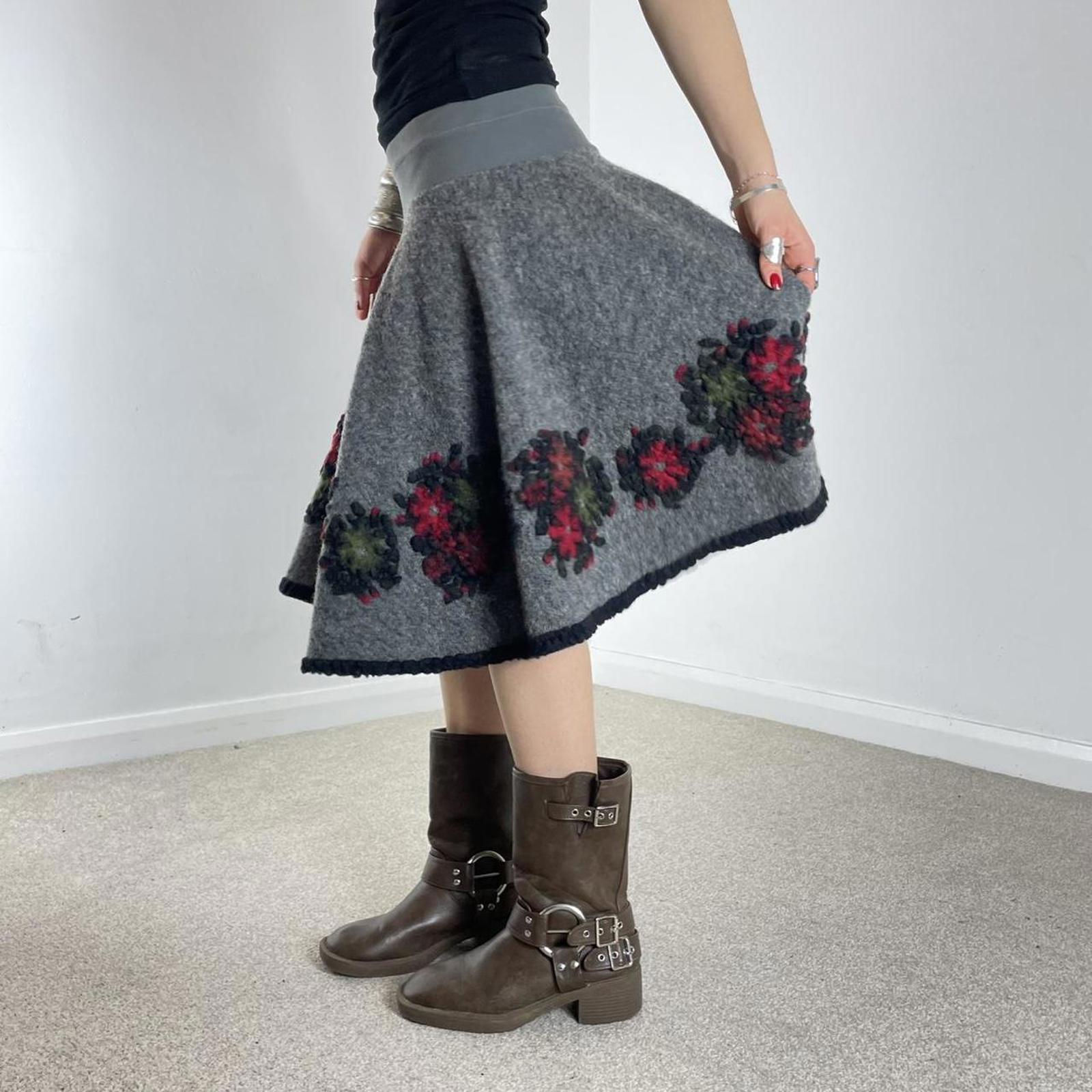 Grey floral wool circle skirt