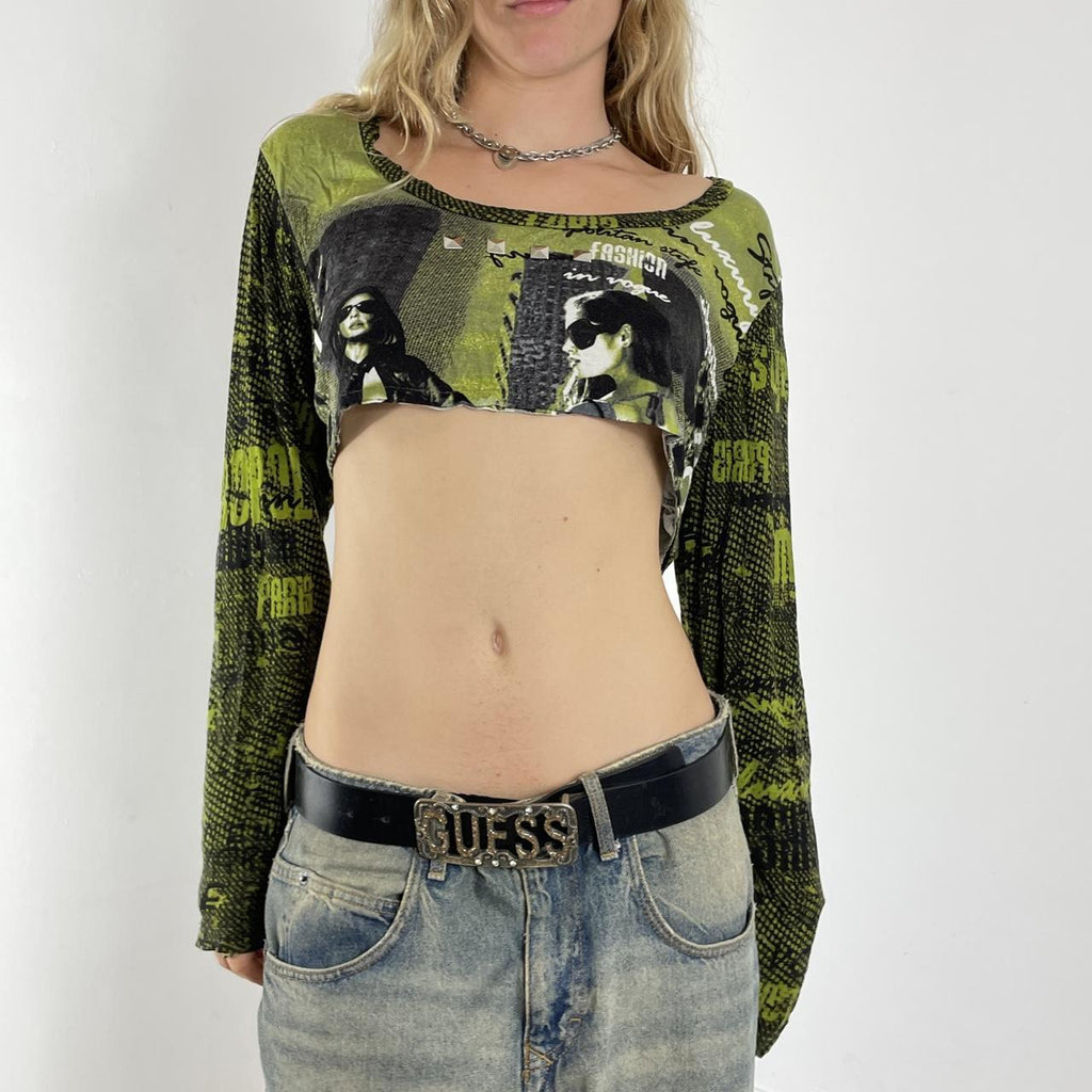 Graphic black and green cropped long sleeve