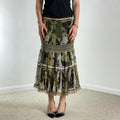 Bohemian green lace and mesh layred maxi skirt