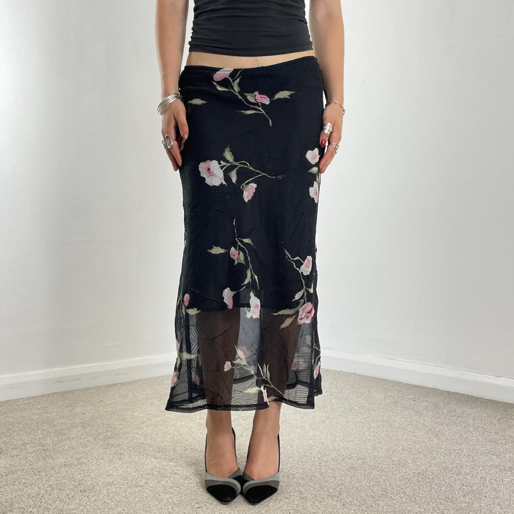 Floral and black double layred maxi skirt
