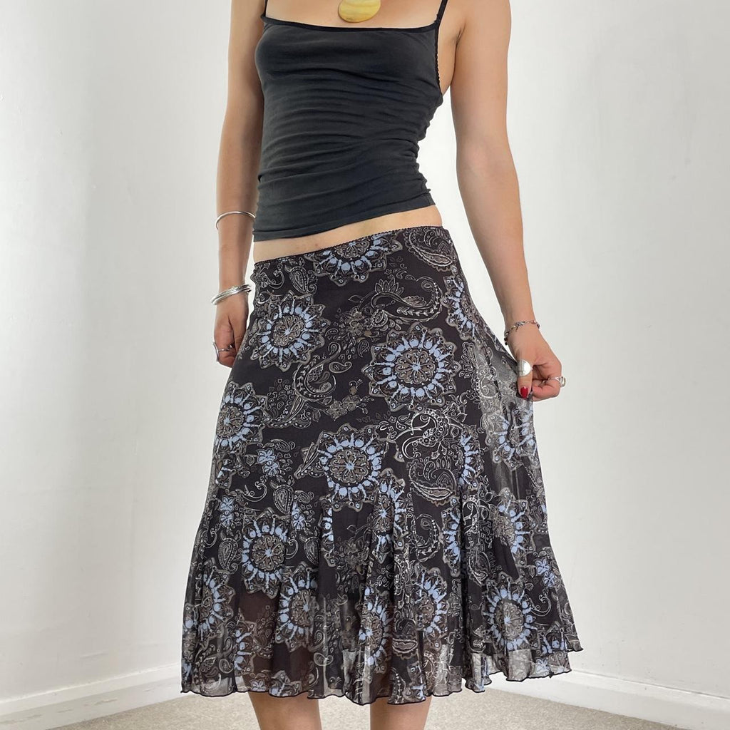 00's double mesh floral midi skirt