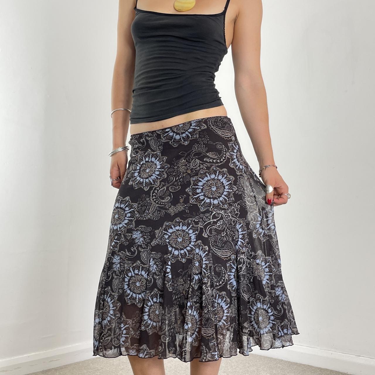 00's double mesh floral midi skirt