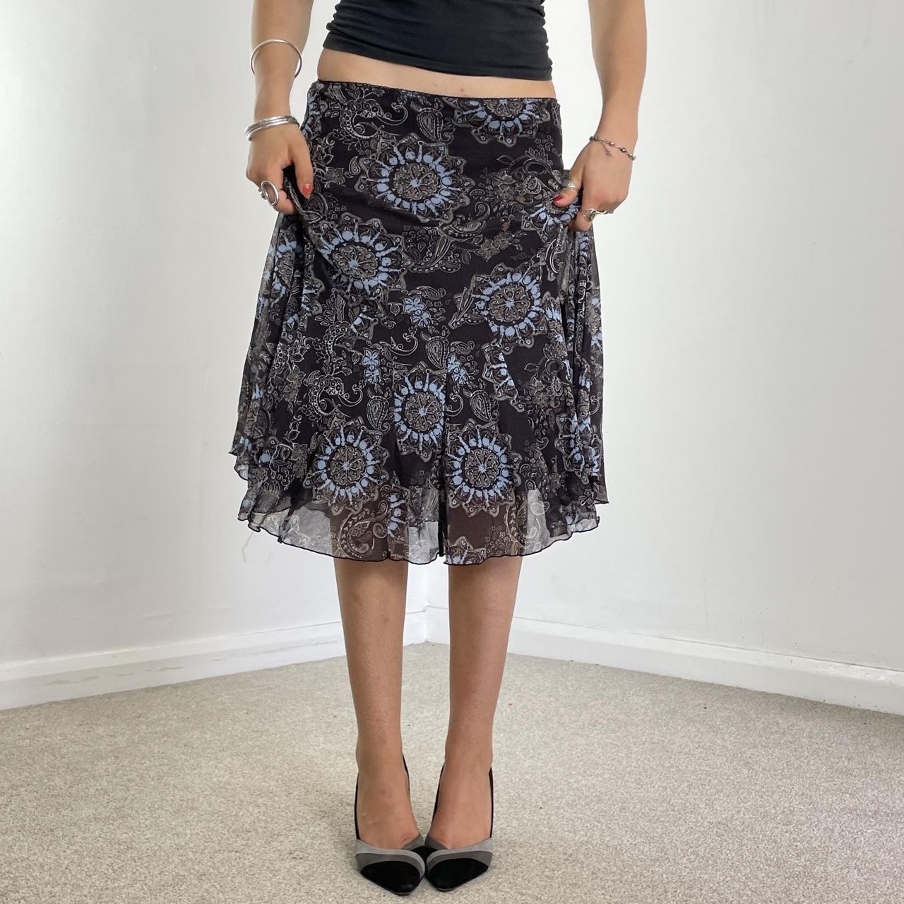 00's double mesh floral midi skirt