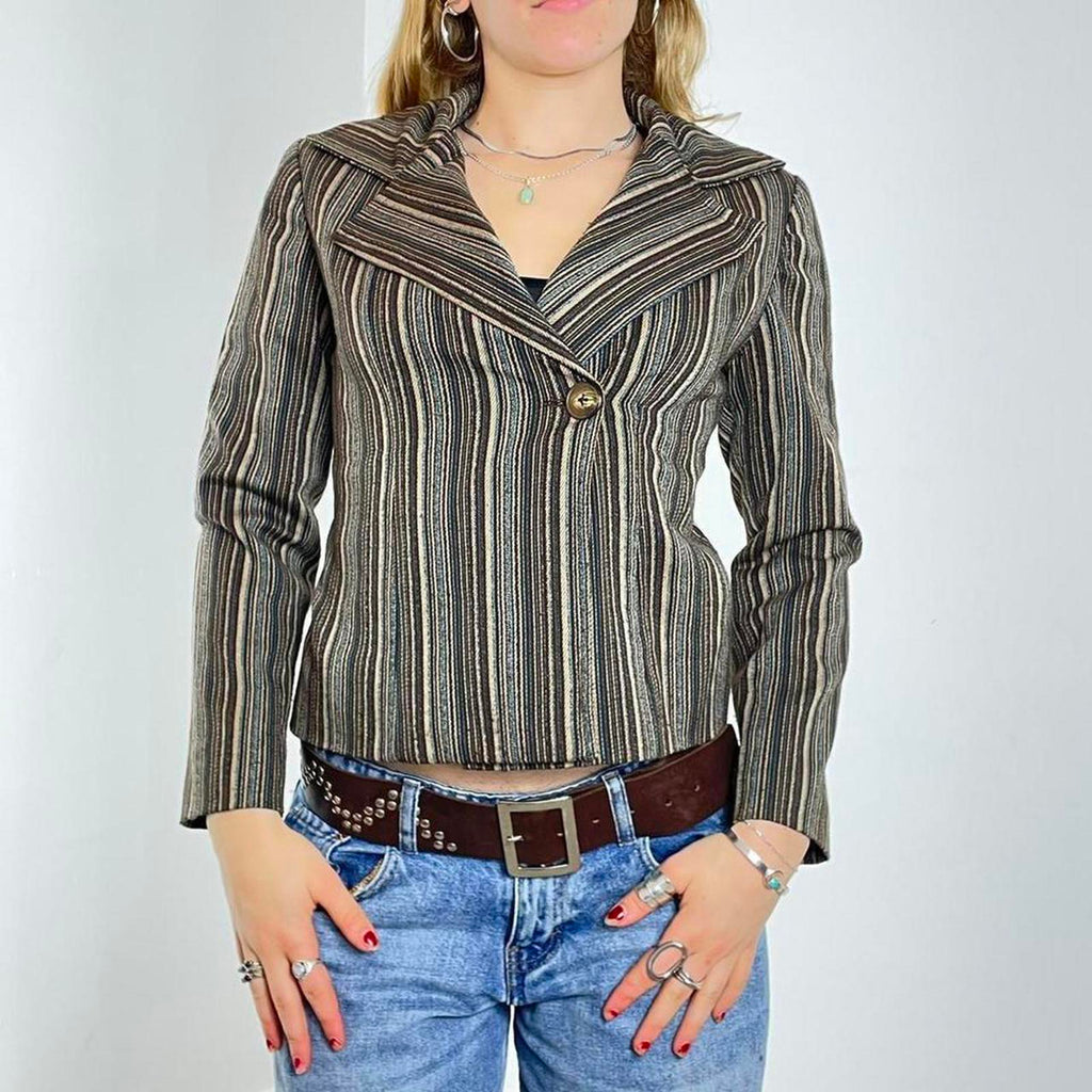 Vintage Avant Garde pin striped v neck jacket