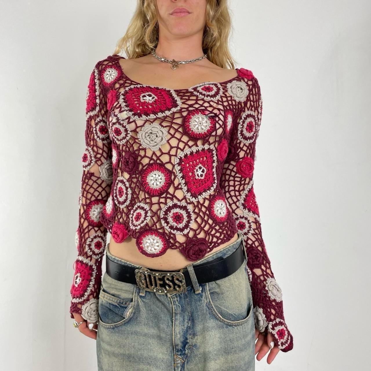 Burgundy floral knitted long sleeve