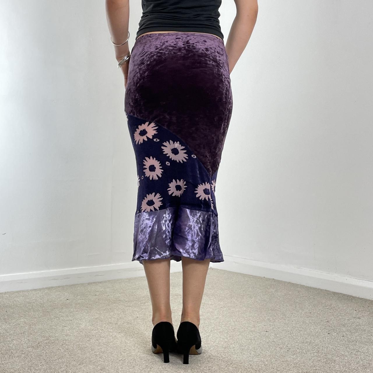 Purple velvet and floral midi skirt