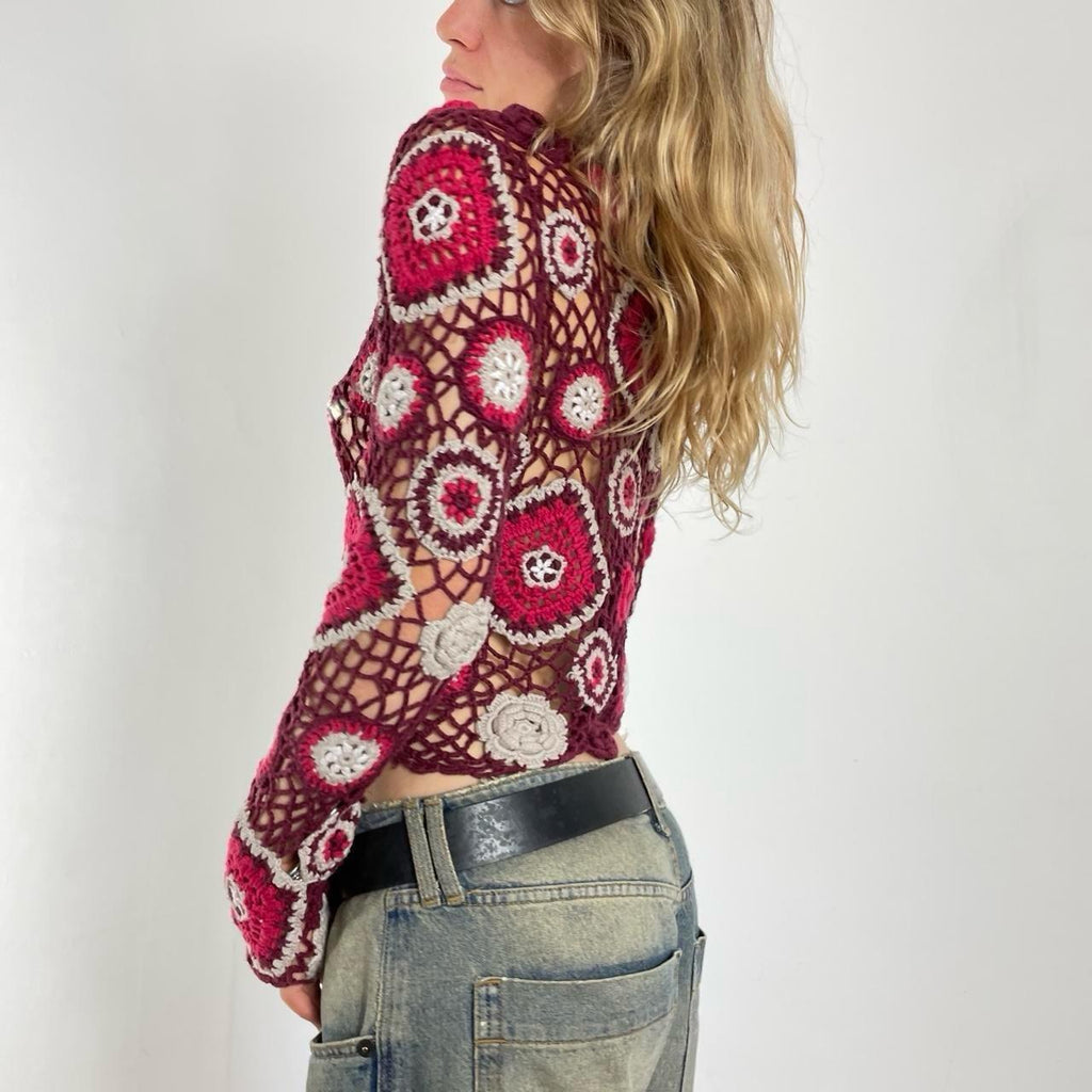 Burgundy floral knitted long sleeve