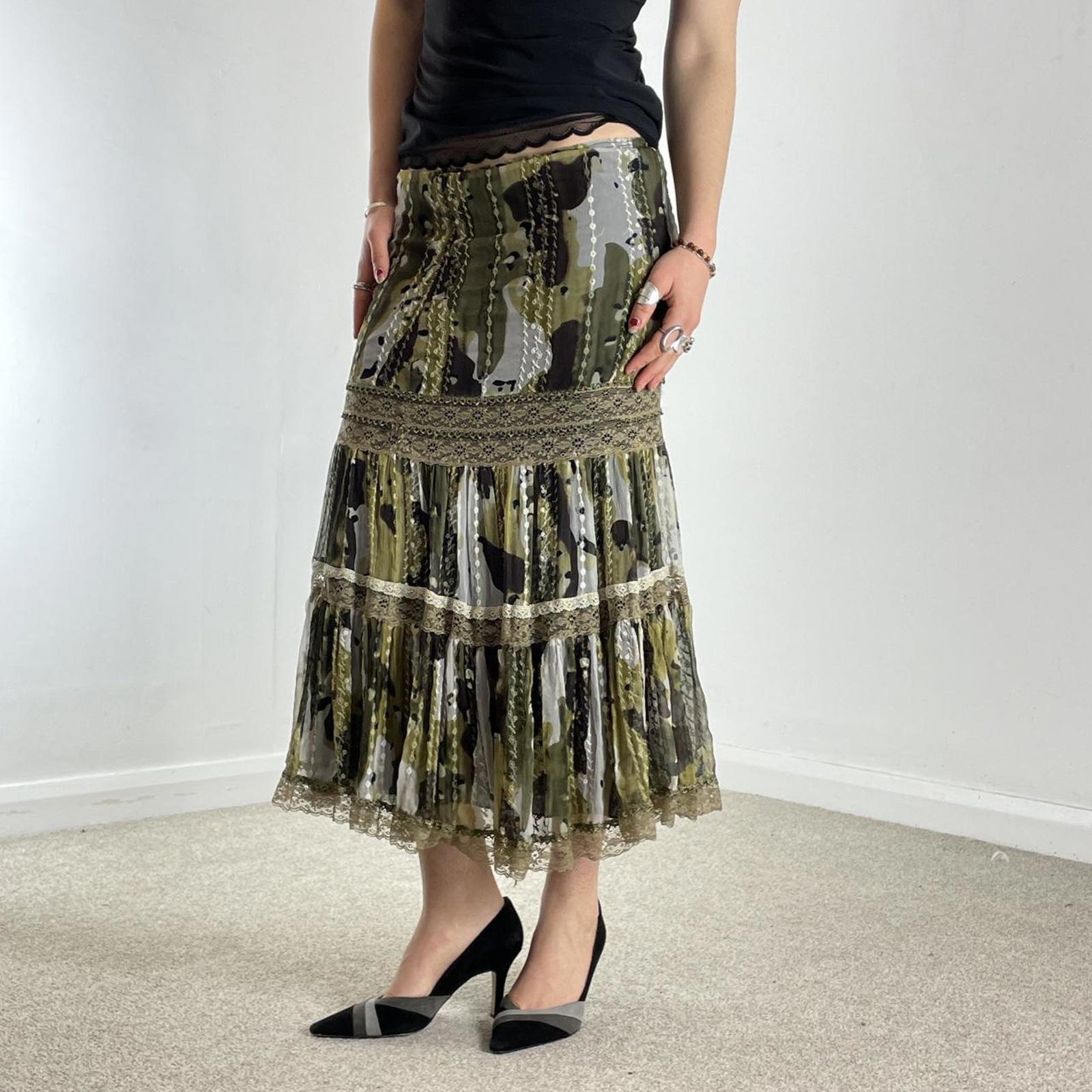 Bohemian green lace and mesh layred maxi skirt