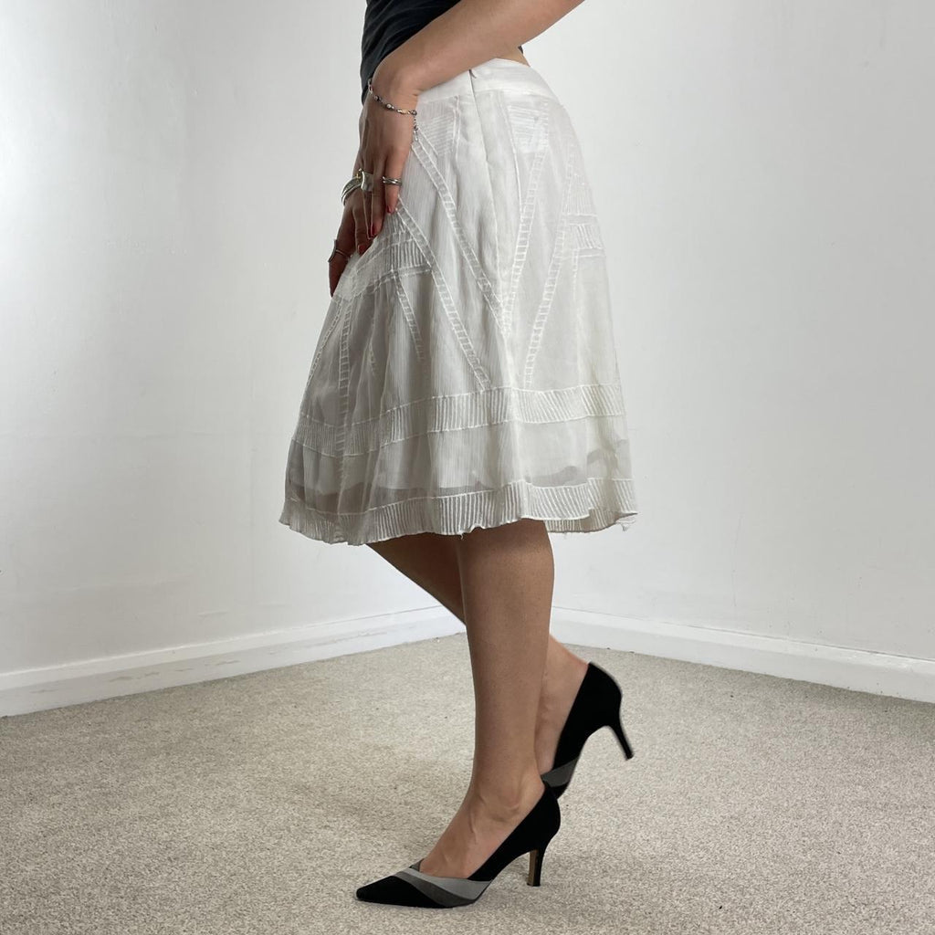 Mesh double layred white midi skirt