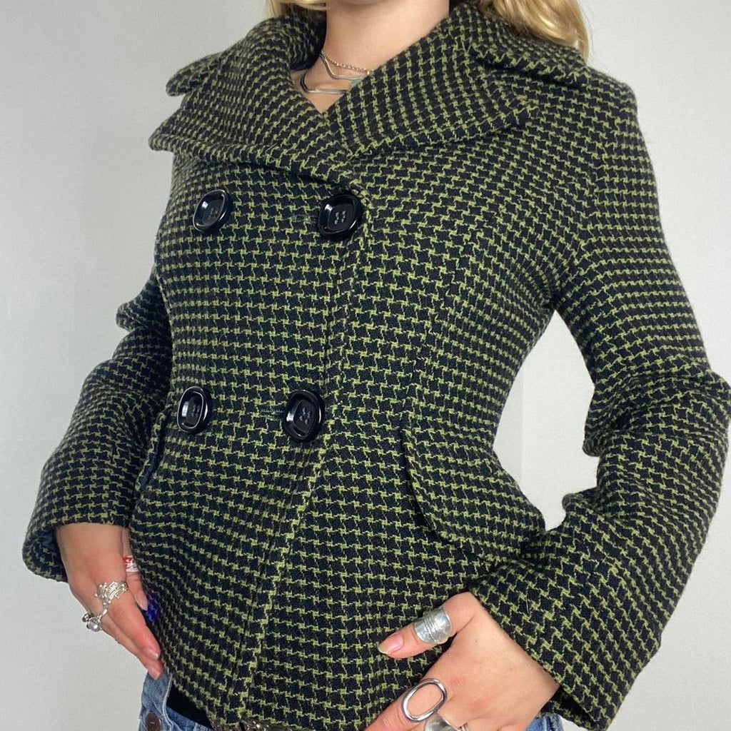vintage khaki pattern thick double button pea jacket
