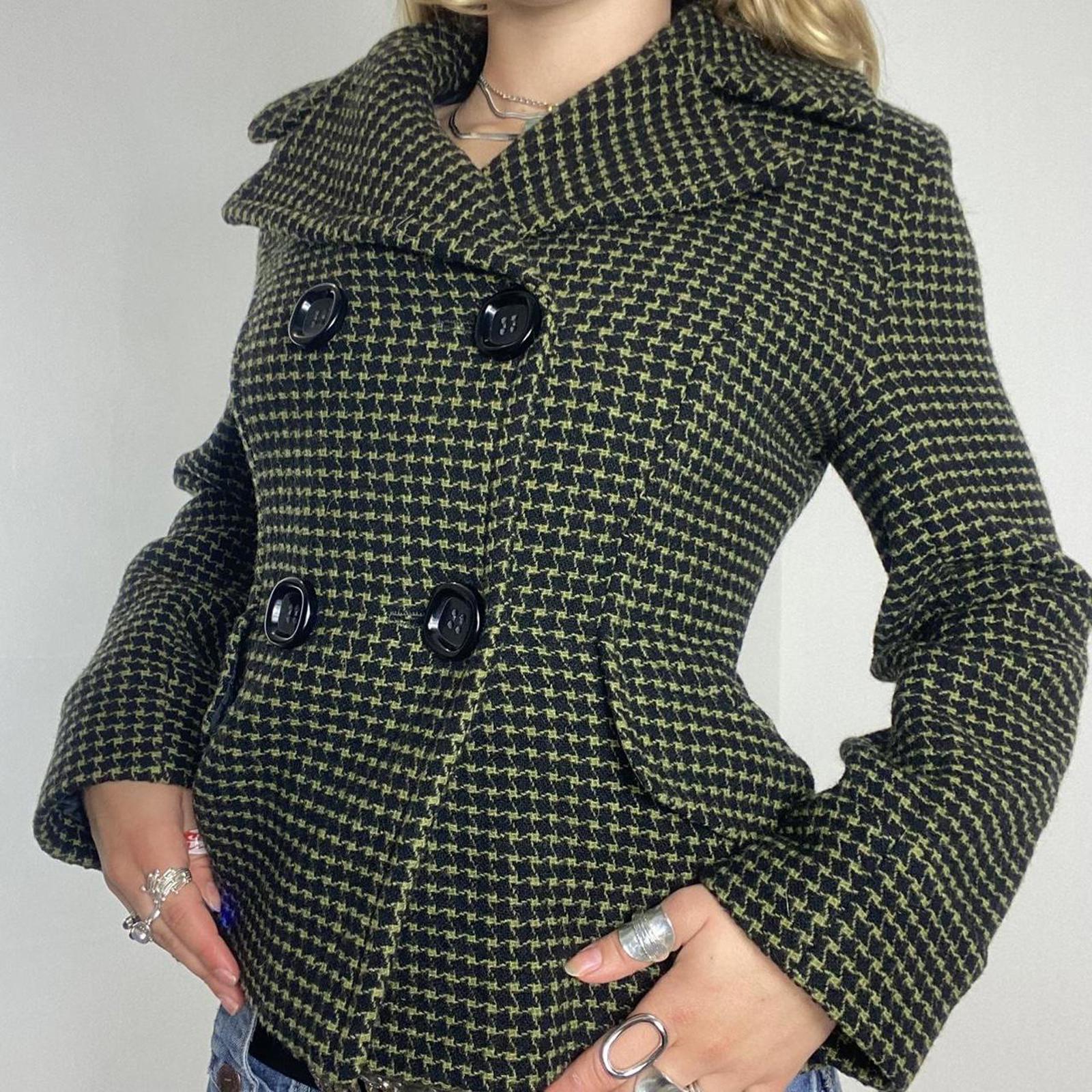 vintage khaki pattern thick double button pea jacket