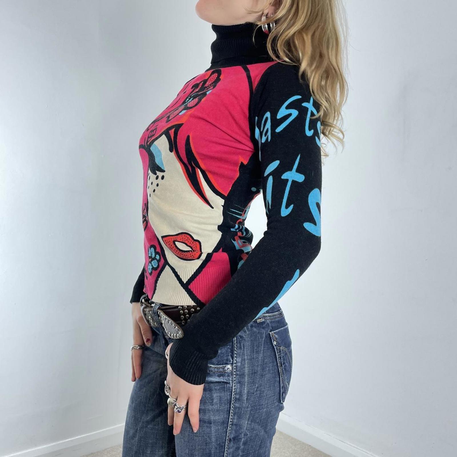 Vintage Graphic face words turtle neck long sleeve top