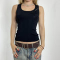 Black ribbed fitted tank with embellished floral details