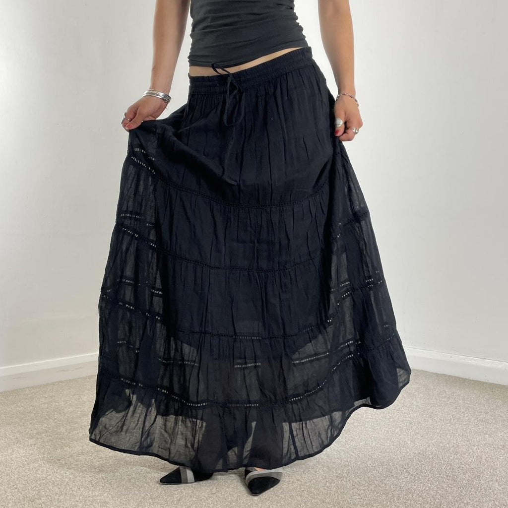 Vintage full length teired black maxi skirt, double layered