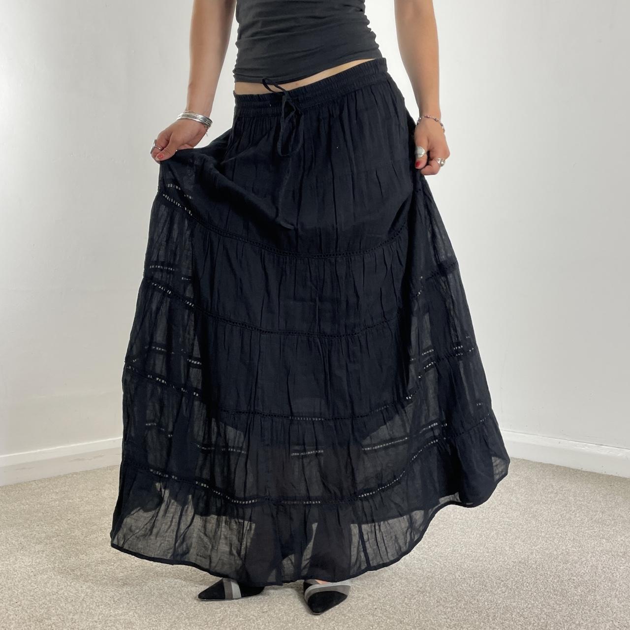 Vintage full length teired black maxi skirt, double layered