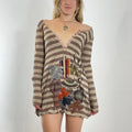 Striped brown multi patterned v neck Desigual dress