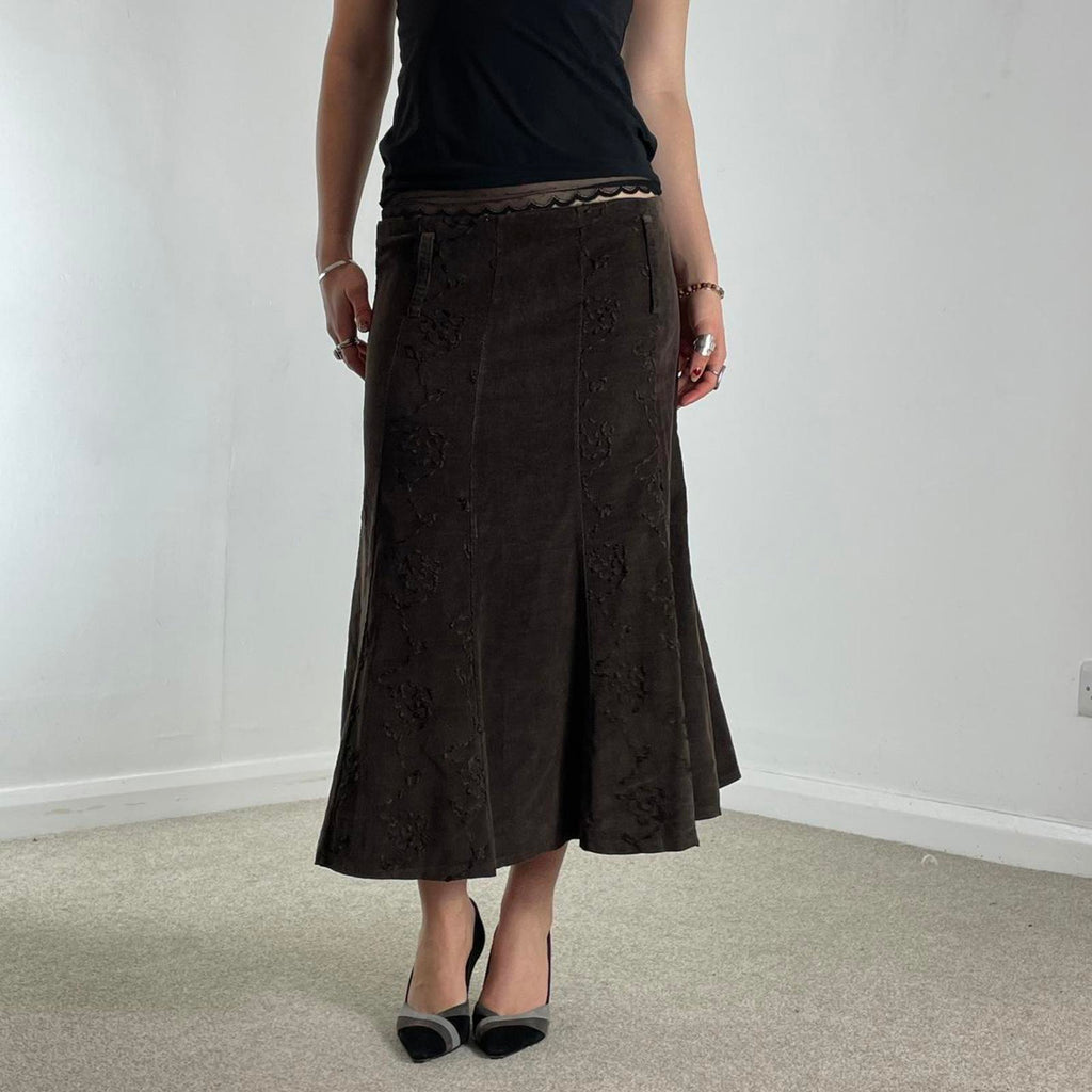 Corduroy deep brown suede maxi skirt