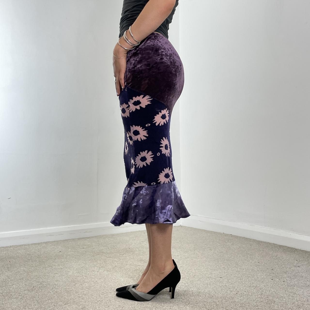 Purple velvet and floral midi skirt
