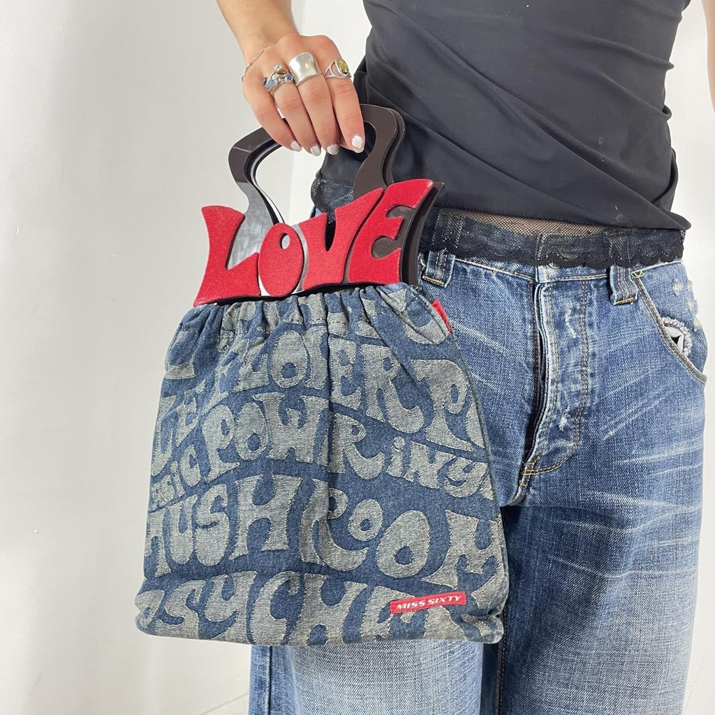 Retro Miss Sixty Denim graphic clutch
