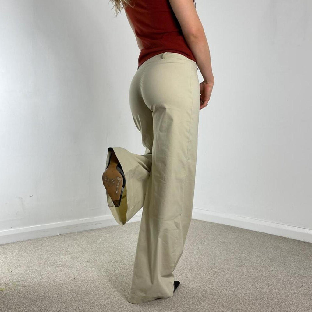 Low-rise cream bell flared high rise trousers