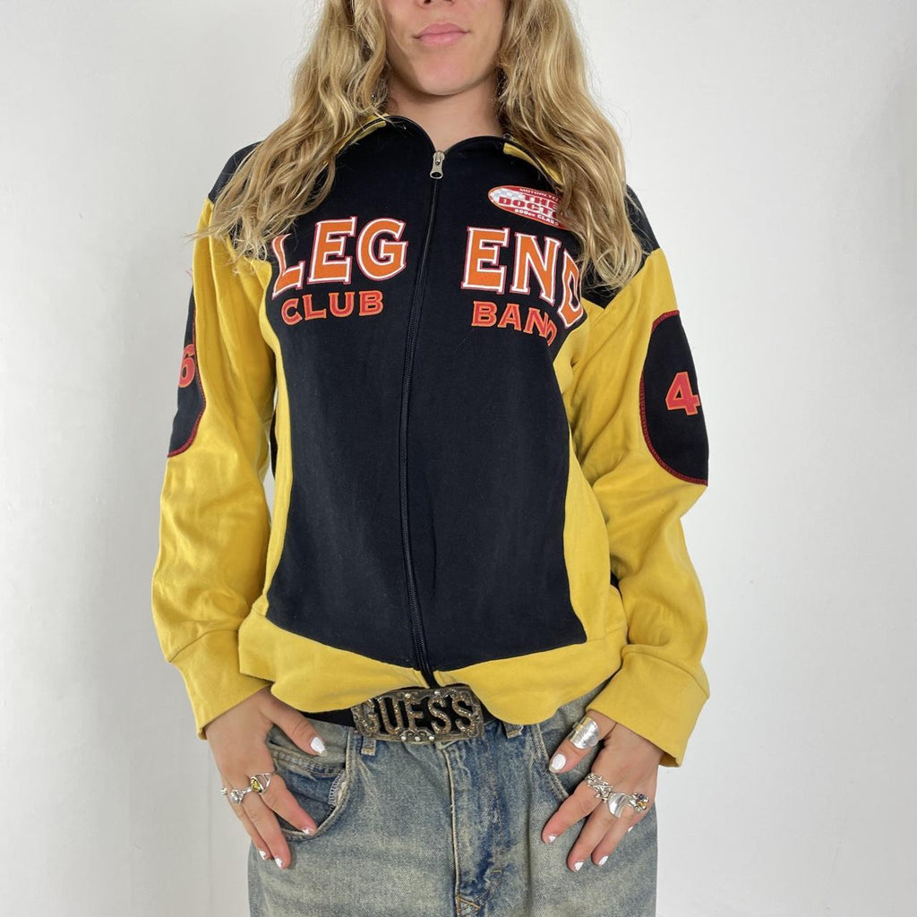 Vintage yellow and black graphic racer zip up