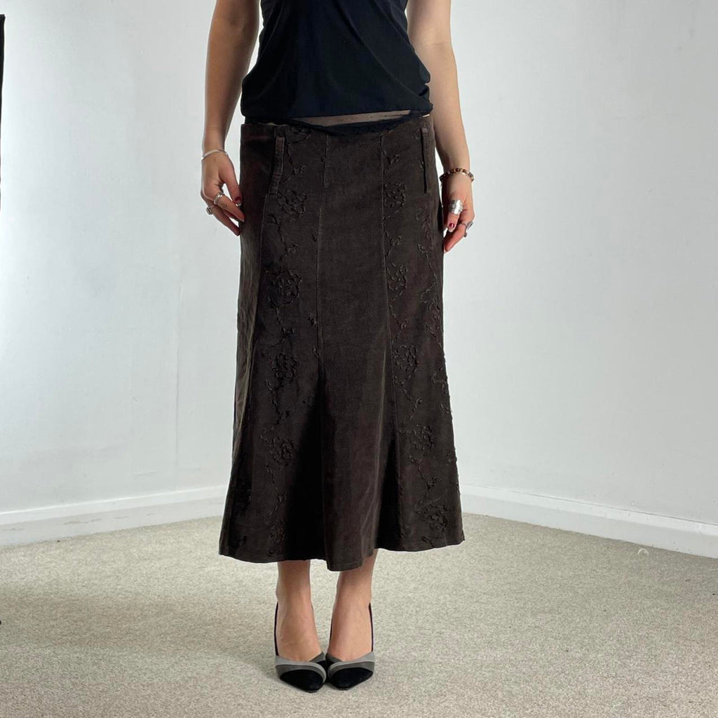 Corduroy deep brown suede maxi skirt