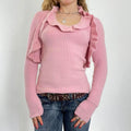00's baby pink ribbed cammi top with lettuce hem and matching balero cardigan top