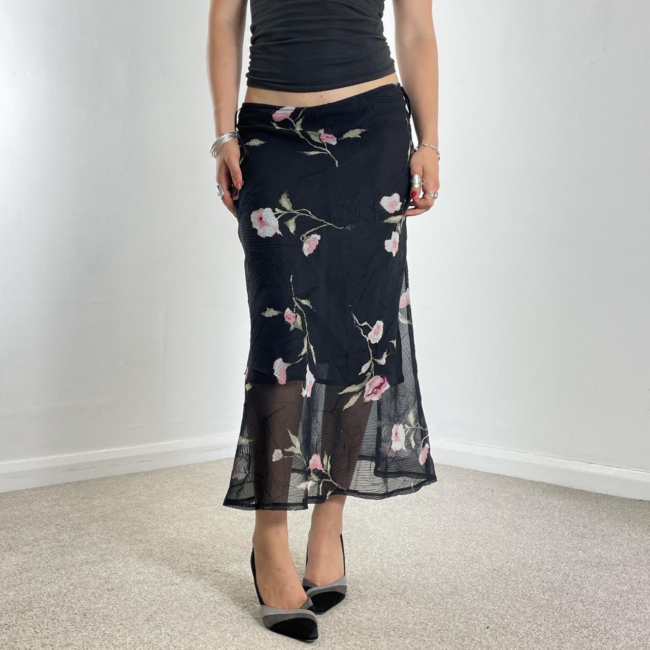 Floral and black double layred maxi skirt
