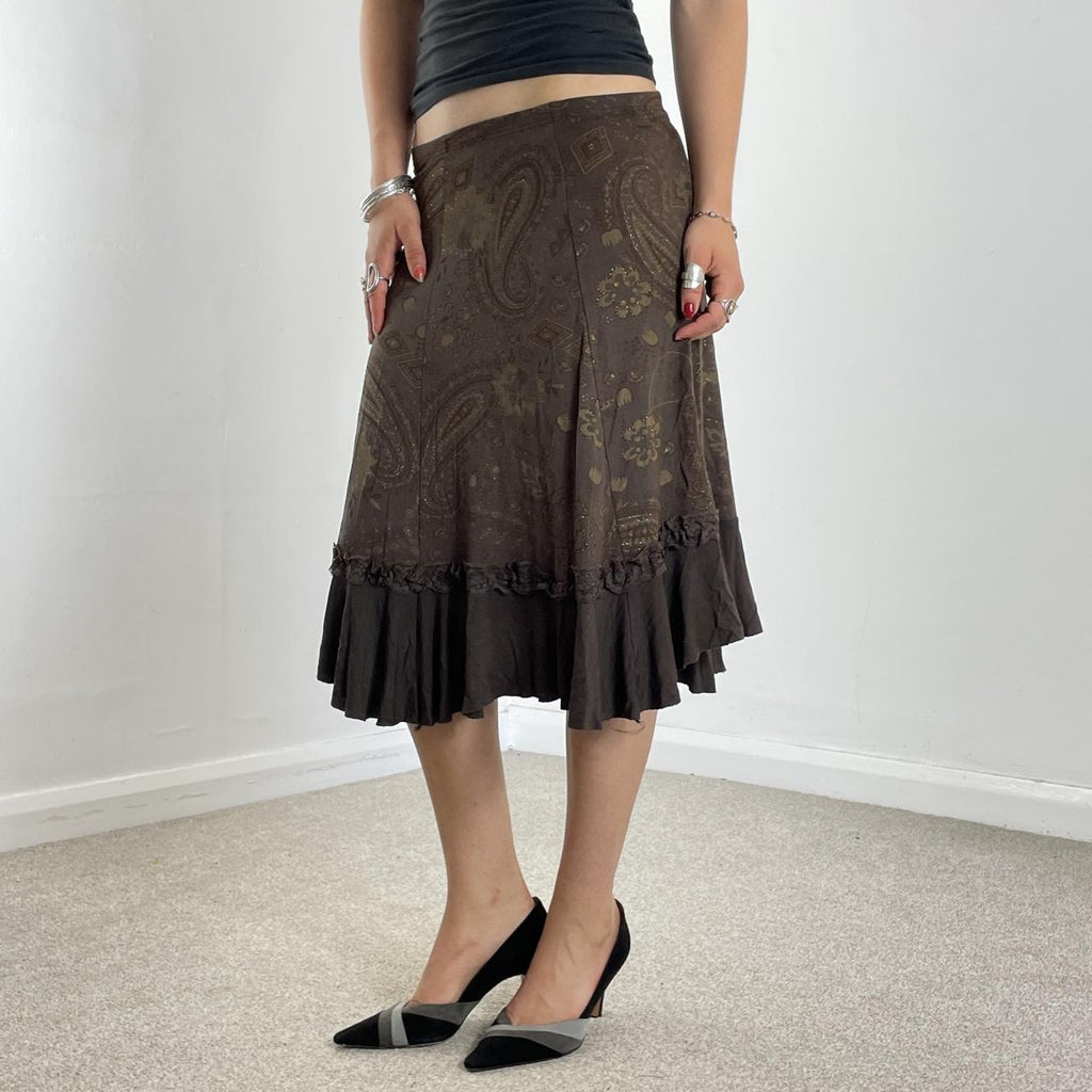 Gorgeous vintage paisley gold and brown midi skirt