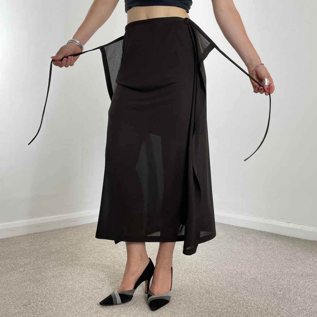 Vintage full length mesh alt wrap brown skirt slits up the sides