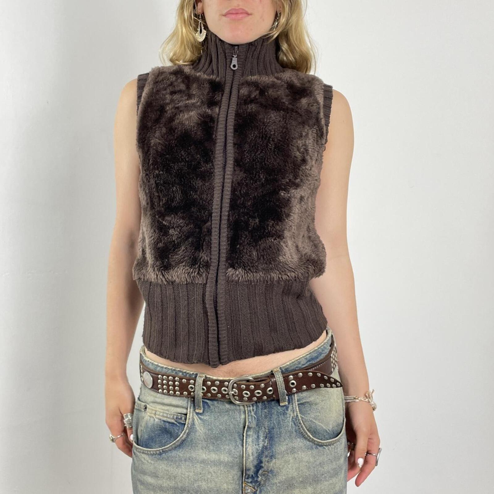 Brown ribbed and fur gillet