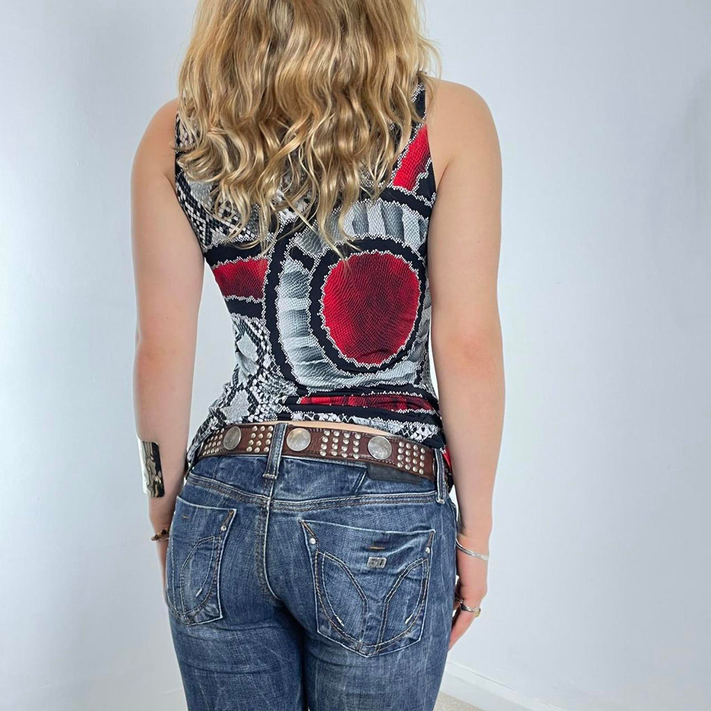 Vintage black and red snake print multi-layered halterneck top
