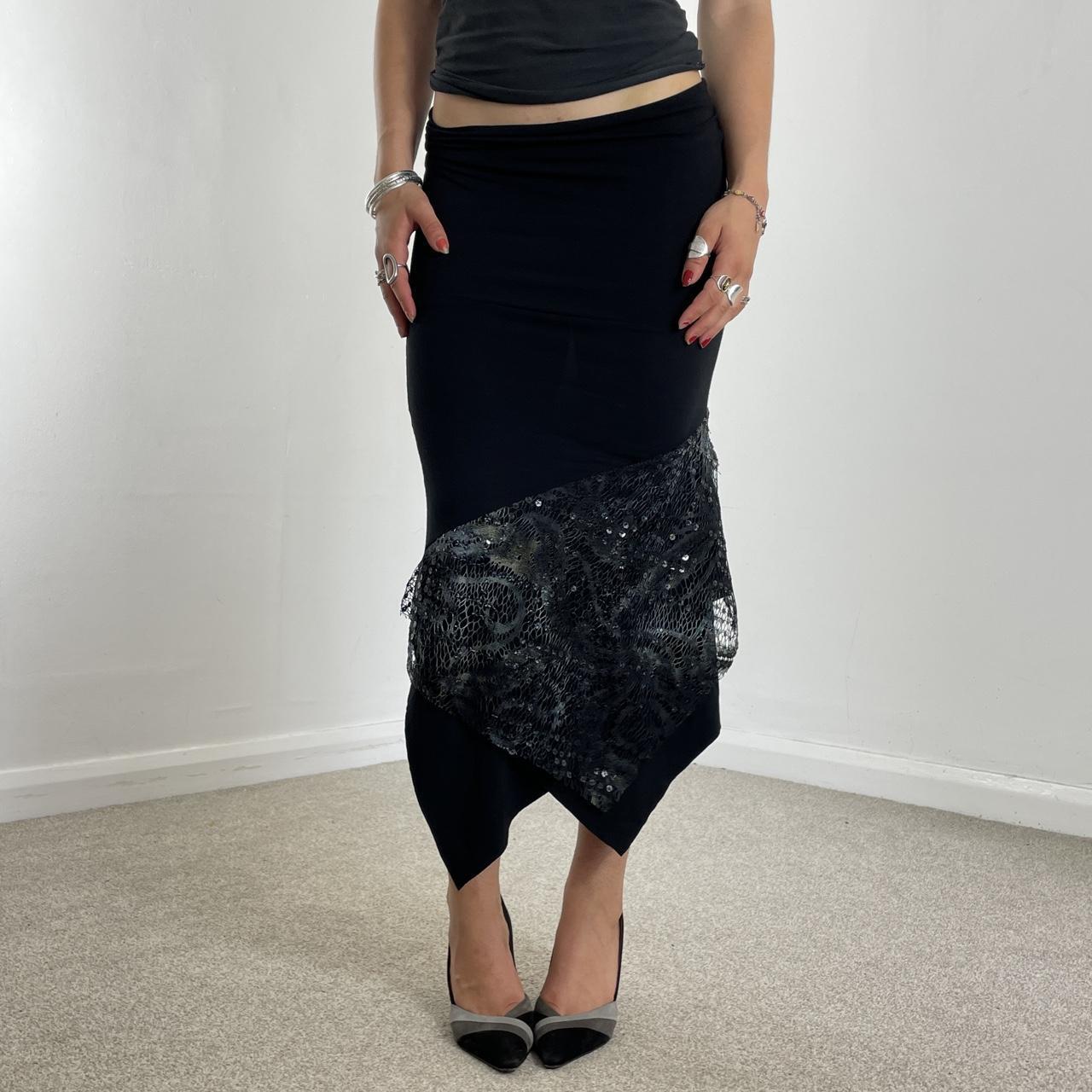 Vintage asymetrical mesh sequined long/short foldover skirt