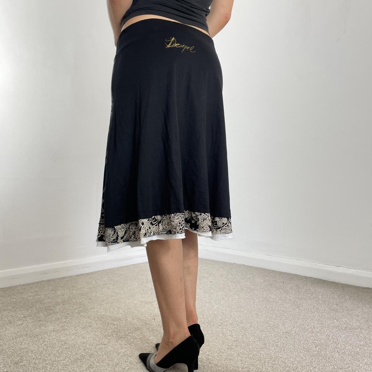 Desigual black and white midi skirt with logo embroided on the back