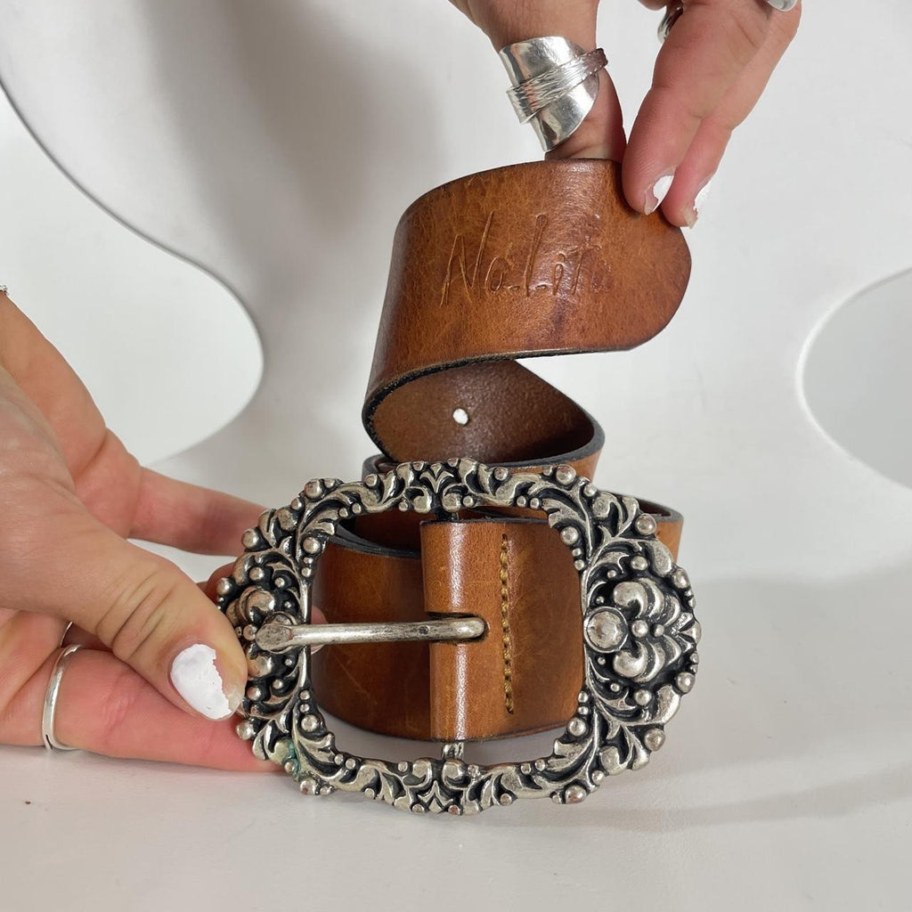 Brown and silver buckled Nolito belt