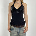 Y2k black sequined halter top ties at the back