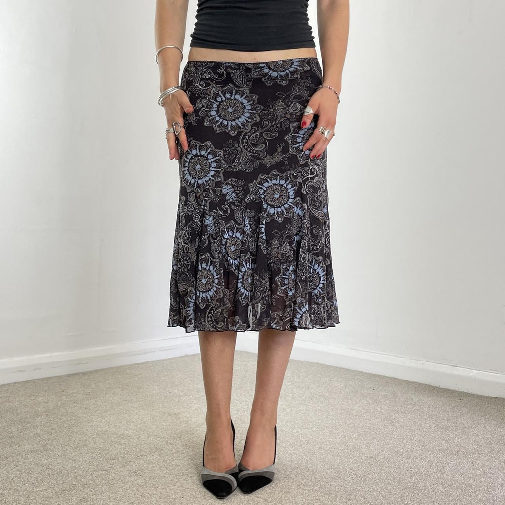 00's double mesh floral midi skirt
