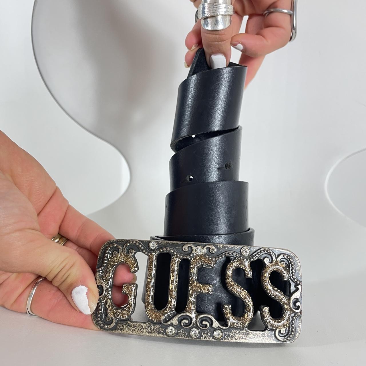 Guess silver chunky black leather belt