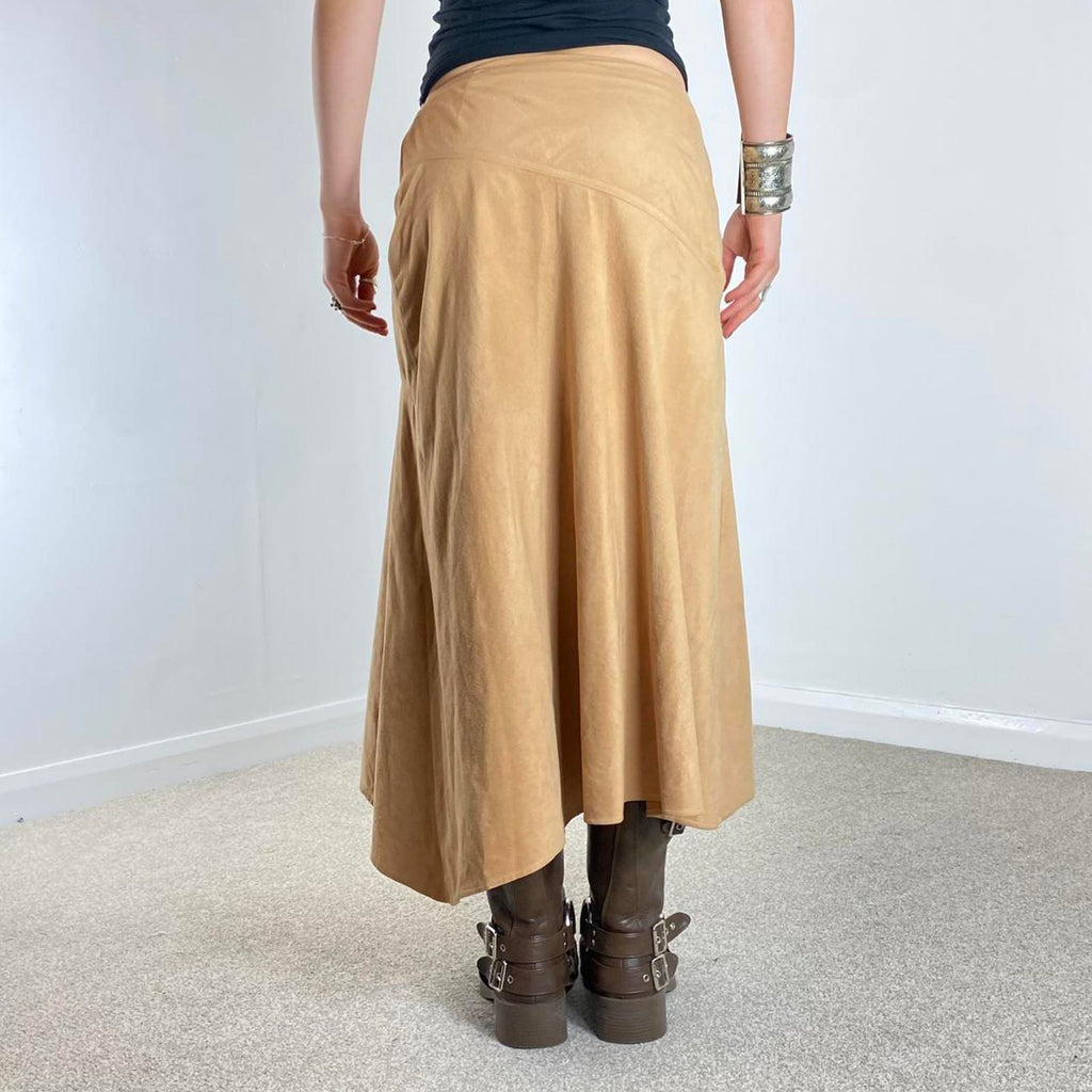 Vintage suade tan wrap maxi skirt