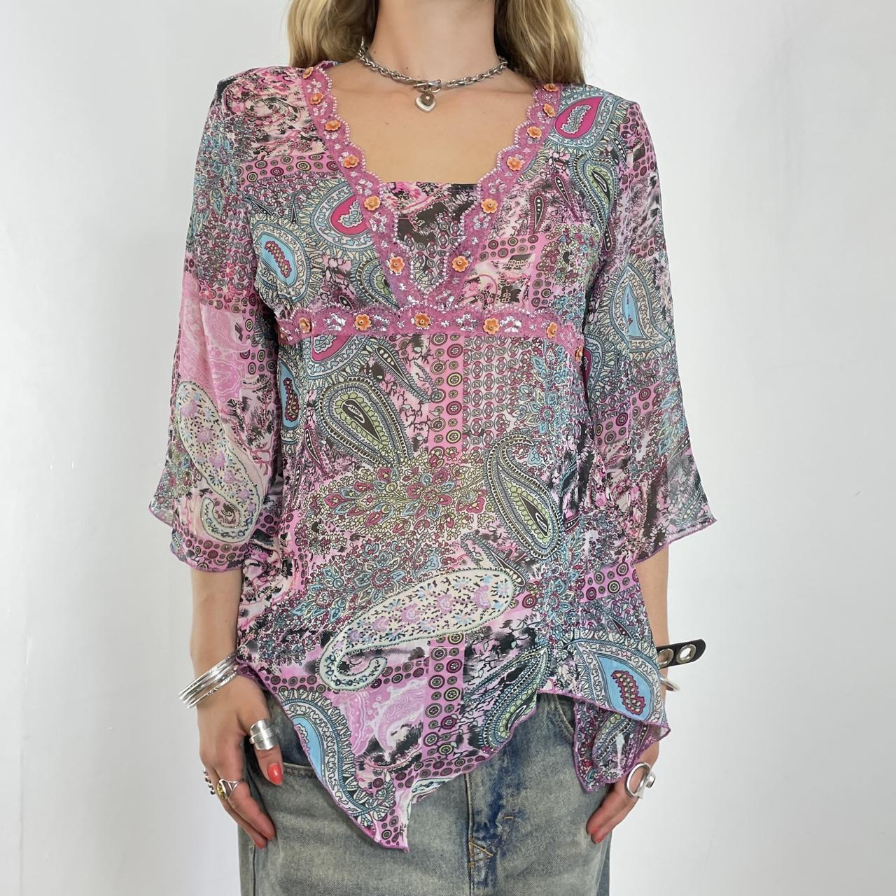 Bohemian multi coloured flowy bell sleeve top