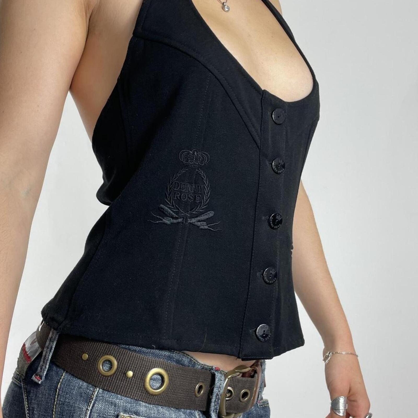 Black Denny Rose panelled waistcoat with a logo on the side
