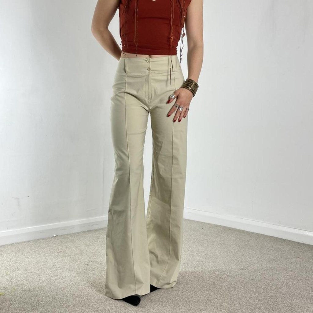 Low-rise cream bell flared high rise trousers