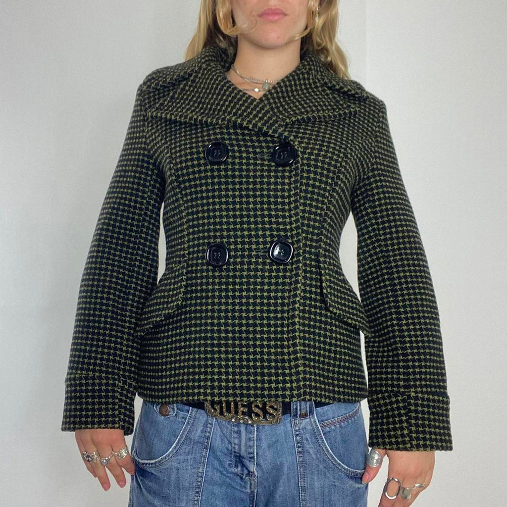 vintage khaki pattern thick double button pea jacket