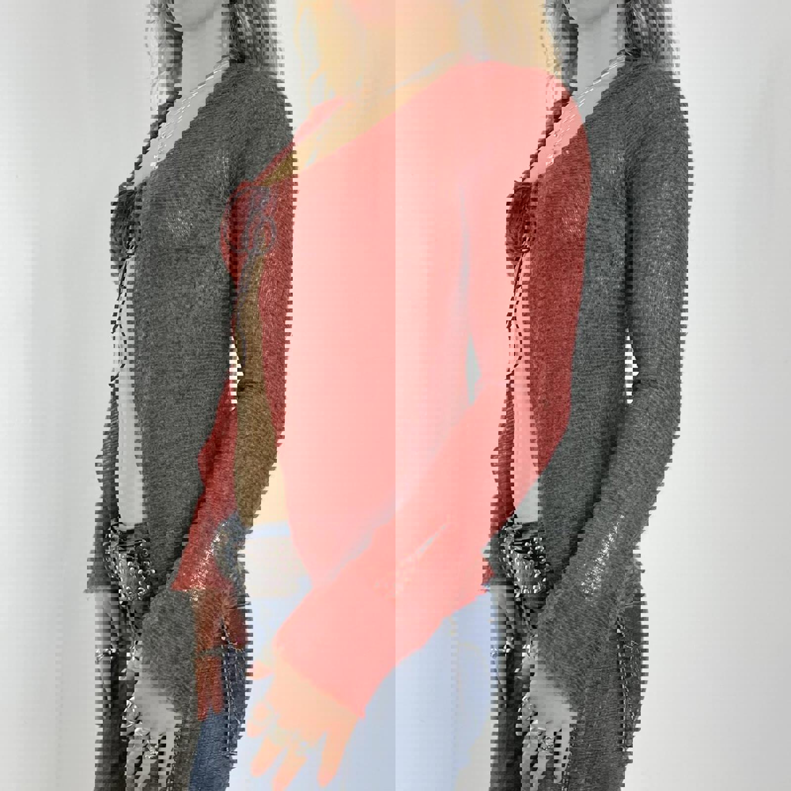 00's burnt orange long sleeve cardigan tie up top